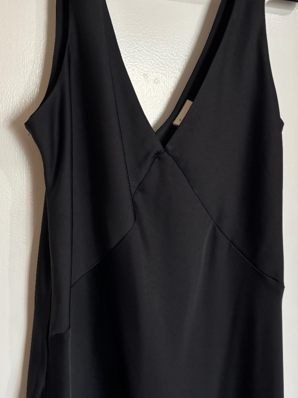 Black Satin Midi Dress Size Small V-Neck Slip Dress Wedding Guest Cocktail Party